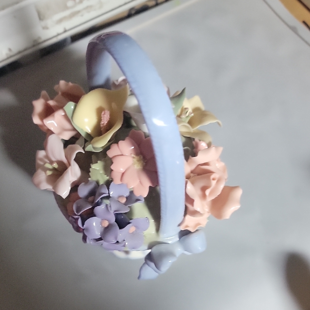 Floral Ceramic Basket with Pastel Accents
